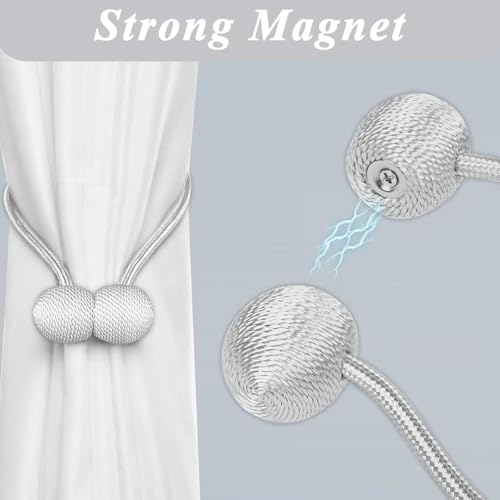 XBEY Magnetic Curtain Tiebacks, Binding Weaving Curtain Holder Clips Rope Holder Convenient Drape Tie Backs for Window Drapries (Pack of 2,Grey) - Image 4