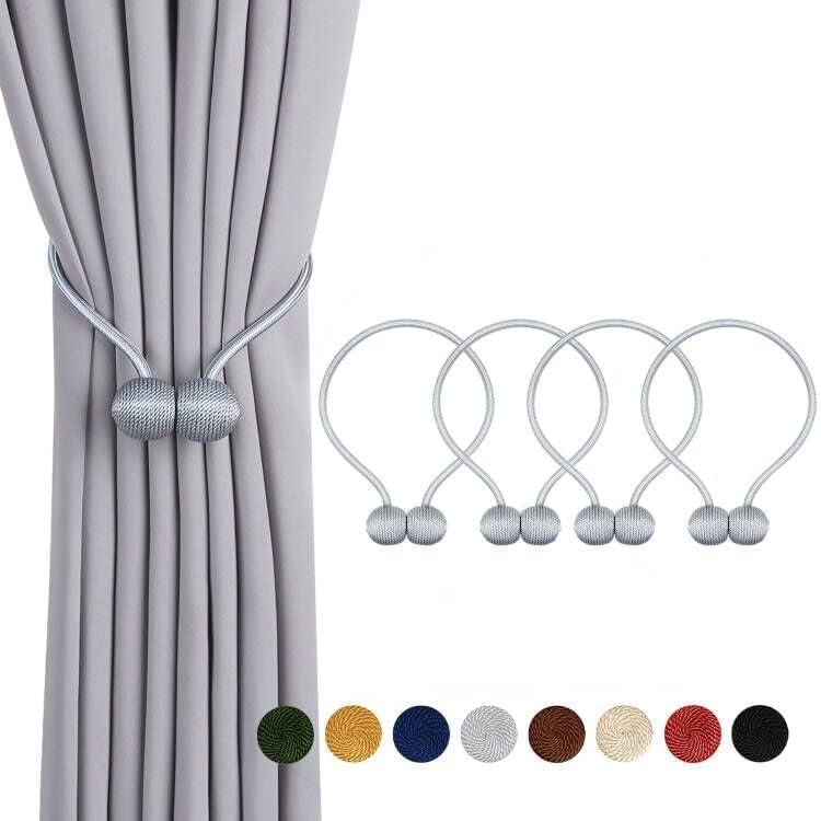 XBEY Magnetic Curtain Tiebacks, Binding Weaving Curtain Holder Clips Rope Holder Convenient Drape Tie Backs for Window Drapries (Pack of 2,Grey) - Image 1