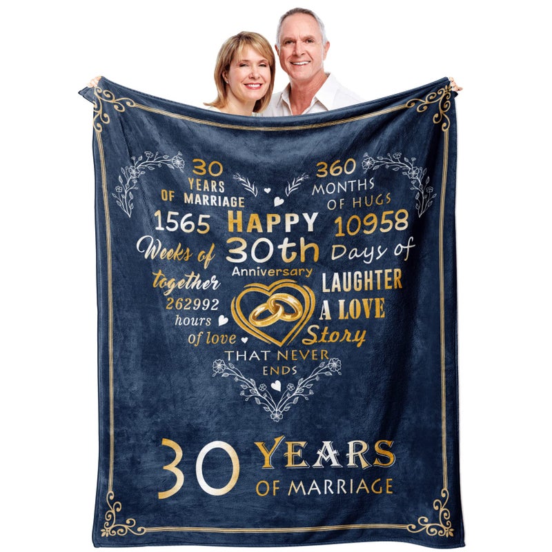Mosslink Gifts for 30th Anniversary Blanket 30th Pearl Wedding Anniversary Couple Gifts for Dad Mom Parents Friends 30 Years of Marriage Throw Blankets for Husband Wife Her Him 50x60