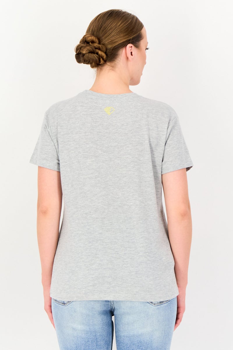 promod Women Crew Neck Short Sleeve Graphic Print T-Shirt, Grey - Image 2