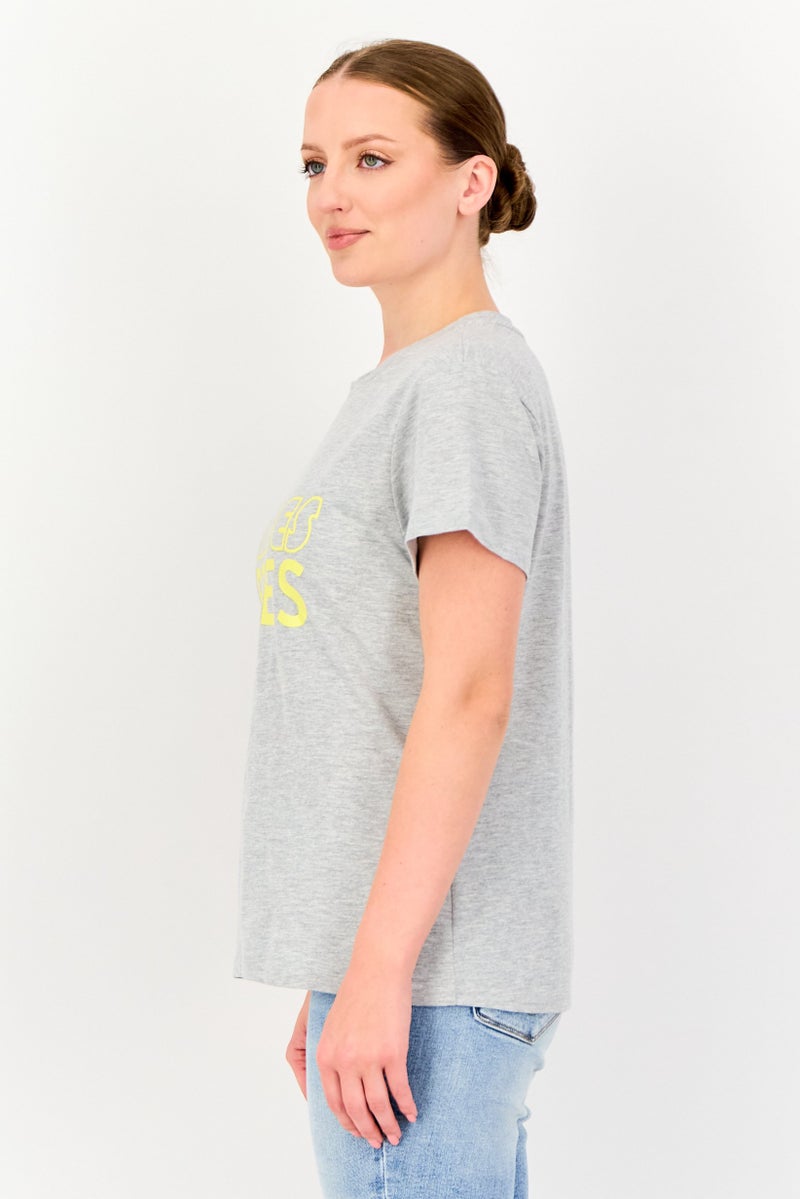 promod Women Crew Neck Short Sleeve Graphic Print T-Shirt, Grey - Image 3