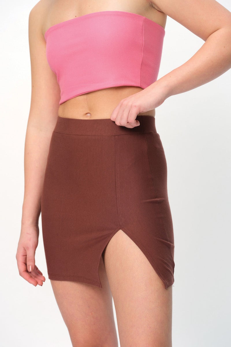 Bonkers Corner Mocha Solid A-Line Slit Skirt for Women's - Image 4