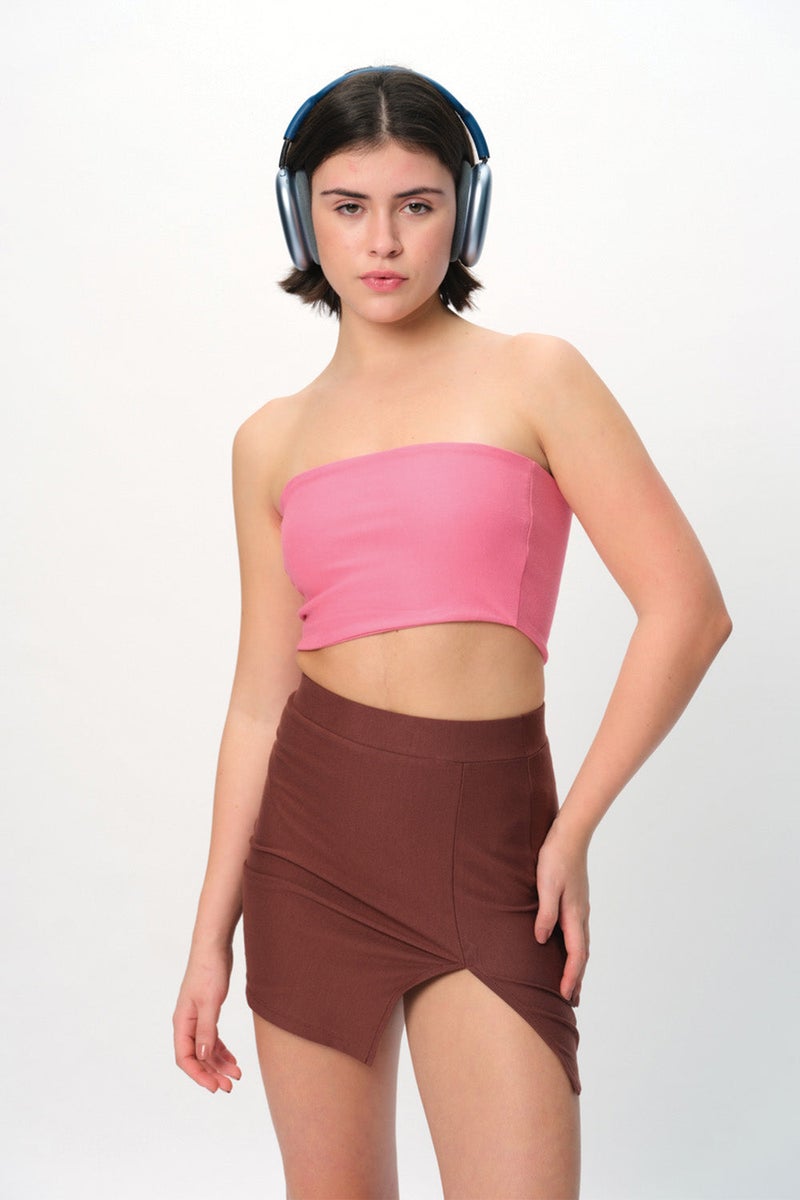 Bonkers Corner Mocha Solid A-Line Slit Skirt for Women's - Image 1