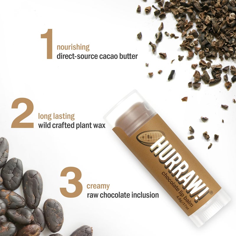 Hurraw! Chocolate Lip Balm, 3 Pack: Organic, Certified Vegan, Cruelty and Gluten Free. Non-GMO, 100% Natural Ingredients. Bee, Shea, Soy and Palm Free. Made in USA - Image 3