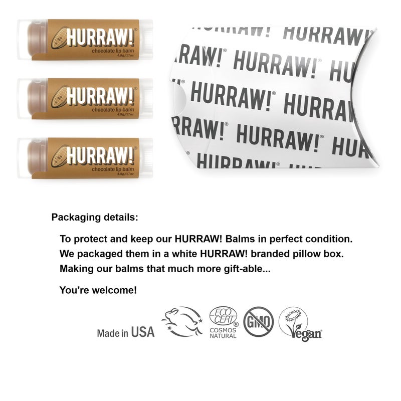 Hurraw! Chocolate Lip Balm, 3 Pack: Organic, Certified Vegan, Cruelty and Gluten Free. Non-GMO, 100% Natural Ingredients. Bee, Shea, Soy and Palm Free. Made in USA - Image 2