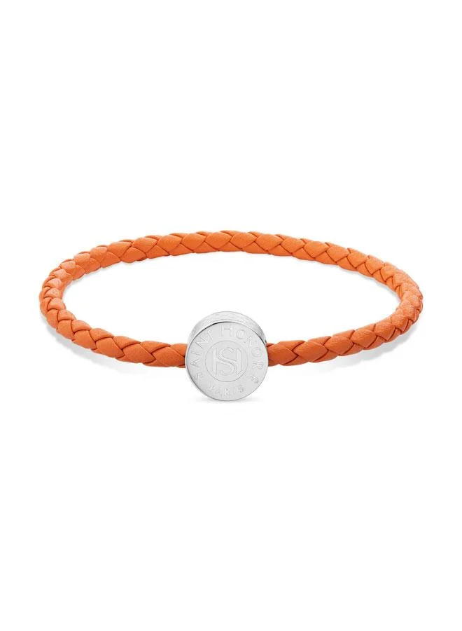 Saint Honore Paris Coin Orange Braided Leather Bracelet for Men