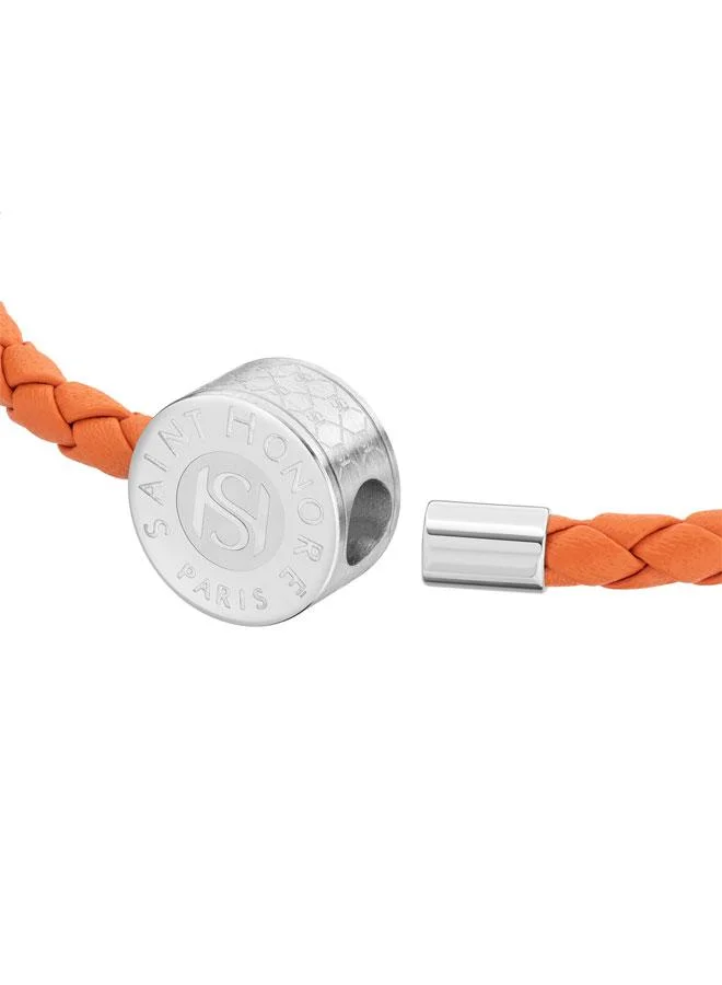 Saint Honore Paris Coin Orange Braided Leather Bracelet for Men