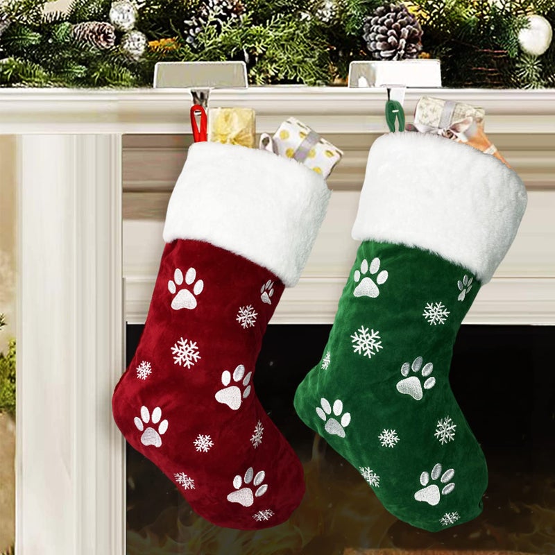 Christmas Stockings 2 Pcs 18 inches Christmas Stockings Burlap with Large Plush Cuff Stockings for Family Holiday Xmas Party Decorations RedGreen