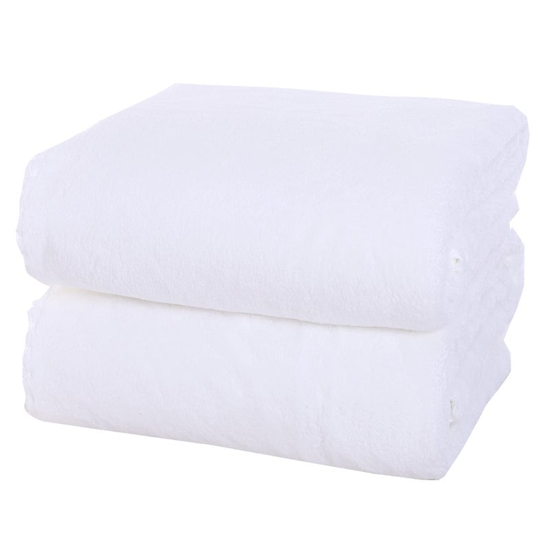MOONQUEEN 2 Pack Premium Bath Towel Set  Quick Drying  Microfiber Coral Velvet Highly Absorbent Towels  Multipurpose Use as Bath Fitness Bathroom Shower Sports Yoga Towel White