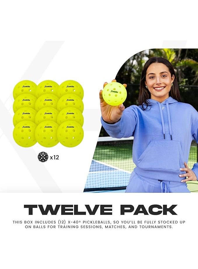 Franklin Sports X-40 Outdoor Pickleballs Pack of 12  | USA Pickleball (USAPA) Approved | Official US Open Ball | Durable Precision-Drilled Holes | Consistent Bounce & Flight | Clubs & Tournaments - Image 2