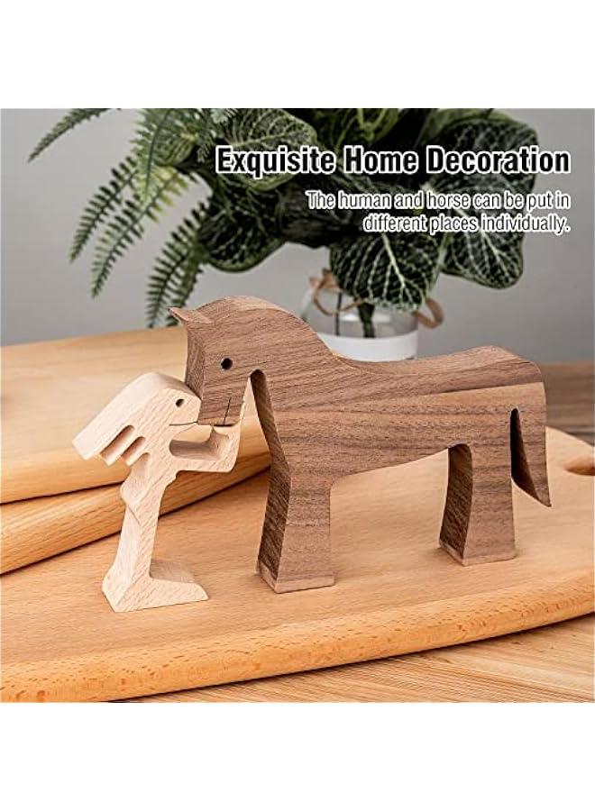ISHINE Handmade Wooden Horse Sculptures Handmade Accents Craft Figurine for Home Decor Accents,Woman and Horse Wooden Statue,Animal Sculptures Collection,Gift for Horse Lover - Image 3