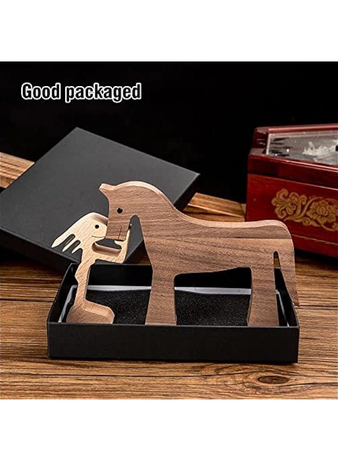 ISHINE Handmade Wooden Horse Sculptures Handmade Accents Craft Figurine for Home Decor Accents,Woman and Horse Wooden Statue,Animal Sculptures Collection,Gift for Horse Lover - Image 4