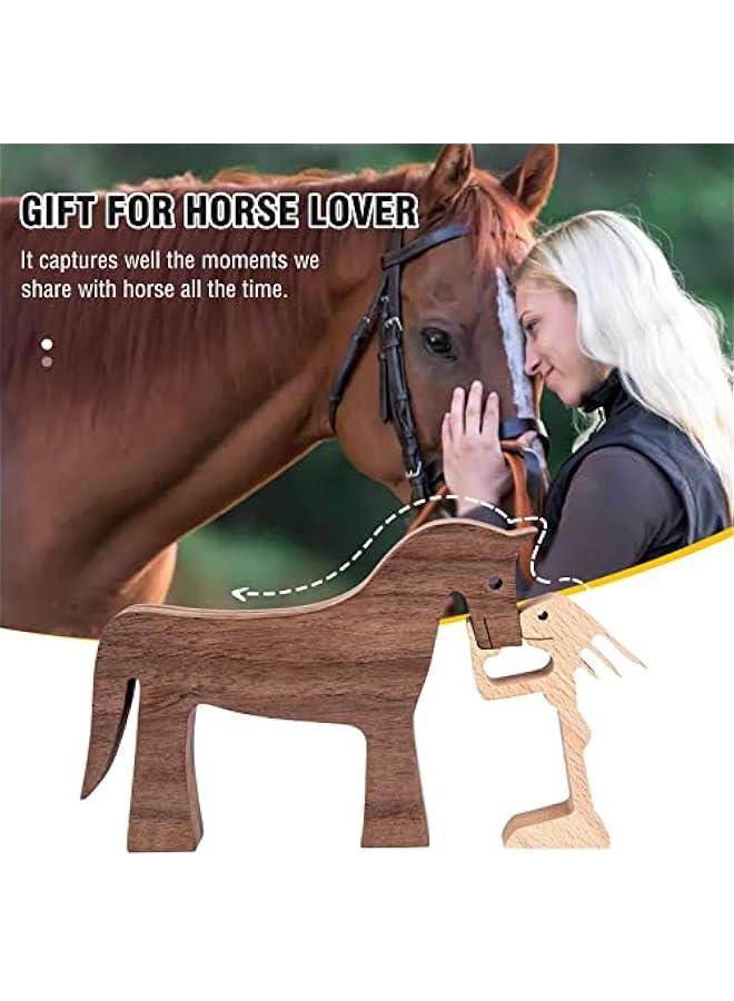 ISHINE Handmade Wooden Horse Sculptures Handmade Accents Craft Figurine for Home Decor Accents,Woman and Horse Wooden Statue,Animal Sculptures Collection,Gift for Horse Lover - Image 2