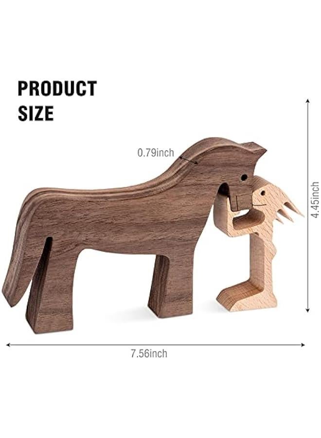 ISHINE Handmade Wooden Horse Sculptures Handmade Accents Craft Figurine for Home Decor Accents,Woman and Horse Wooden Statue,Animal Sculptures Collection,Gift for Horse Lover - Image 5