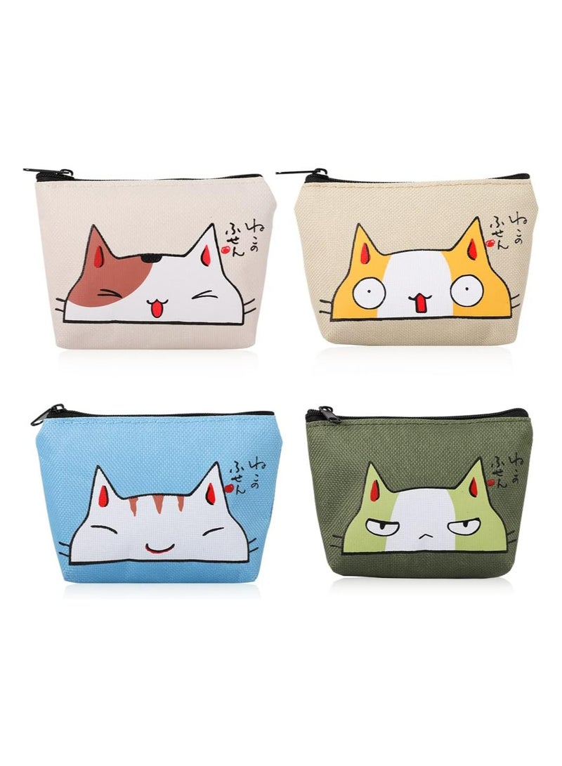 Oasisgalore Pack of 4 Small Zipper Coin Purses for Women and Girls - Cute Cat Design  - Image 1