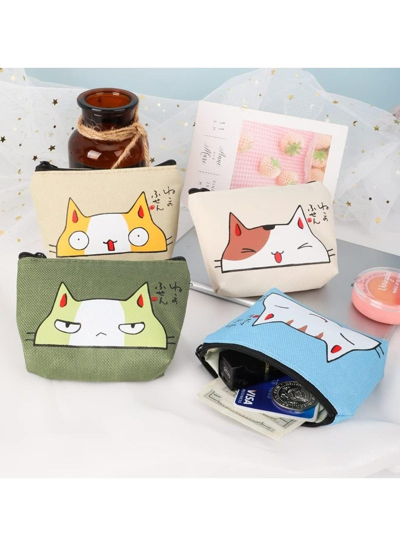 Oasisgalore Pack of 4 Small Zipper Coin Purses for Women and Girls - Cute Cat Design  - Image 4