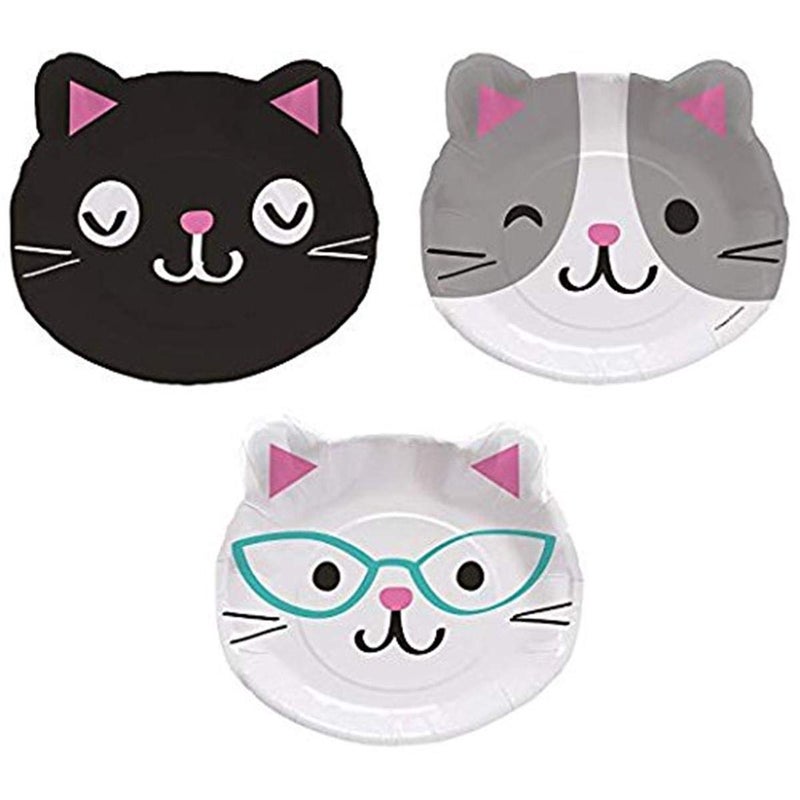 Creative Converting 328704 Cute Cats Shaped Paper Dinner Plates - 8 Pcs Multicolor, 8" x 9" - Image 1