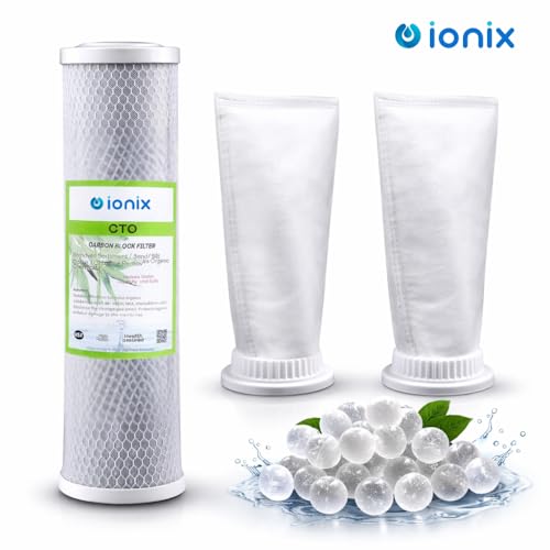 IONIX Water Purifier Service Kit for TDS Tank Filtration System, Dual Filter Setup for Sediment, Scaling & Hard Water Treatment with Jumbo CTO, Spare Bag Filters & Anti-Scaling Balls - Image 2