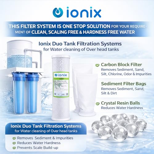 IONIX Water Purifier Service Kit for TDS Tank Filtration System, Dual Filter Setup for Sediment, Scaling & Hard Water Treatment with Jumbo CTO, Spare Bag Filters & Anti-Scaling Balls - Image 3