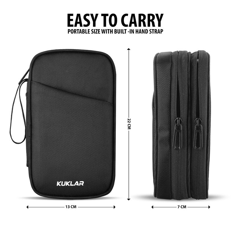 KUKLAR Travel Organizer Pouch Premium Zippered Case with Wrist Strap, Multi Pocket Storage Bag for Passport Documents, Cables Gadgets & Accessories Lightweight Durable & Portable(Black) - Image 3