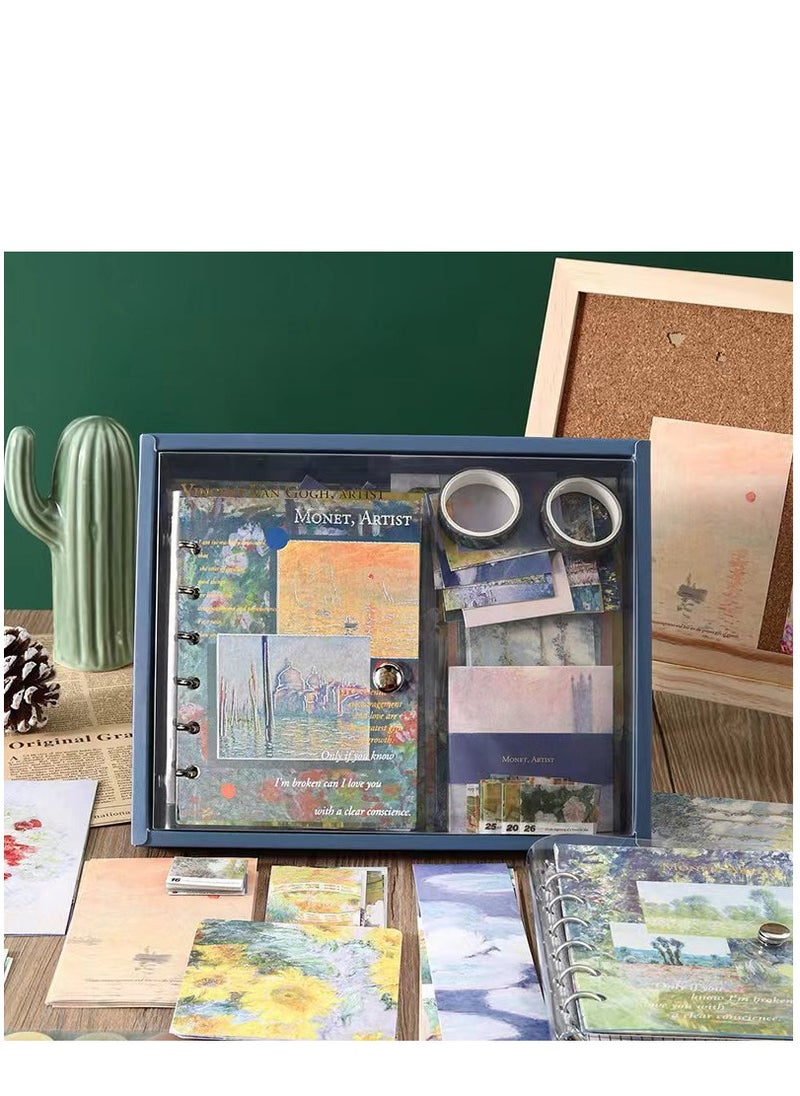 XiuWoo - Aesthetic Scrapbook Kit  Vintage Scrapbook Journaling Kit  Monet  Oil Painting Scrapbooking Supplies with A6 Notebook Sticker Tape Diy Journal Supplies  Daily Plan - Image 1