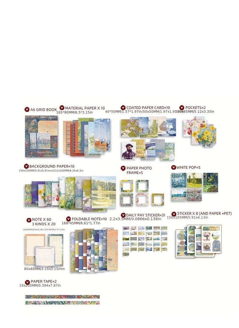 XiuWoo - Aesthetic Scrapbook Kit  Vintage Scrapbook Journaling Kit  Monet  Oil Painting Scrapbooking Supplies with A6 Notebook Sticker Tape Diy Journal Supplies  Daily Plan - Image 1
