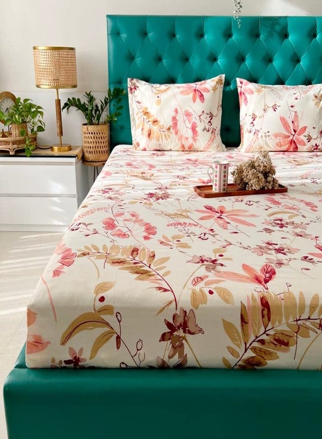 Urban Space Serene 200 TC 100% Cotton Bedsheet King Size Bed, King Size Bedsheet with 2 Pillow Covers (Size 108 x 108 inches, Floral Feast Peach) - Image 2