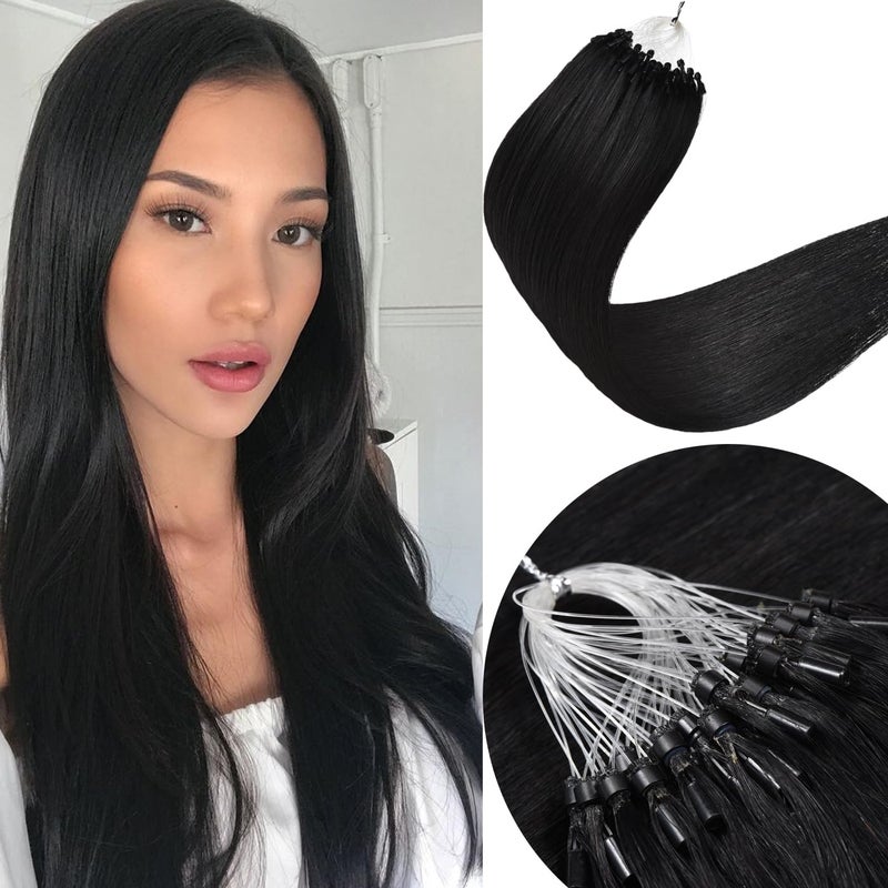 Senmy Micro Ring Beads Hair Extensions Real Human Hair 24inch Jet Black Micro Loop Remy Hair 05gstrand 50gpack Microlink Hair Extensions Human Hair