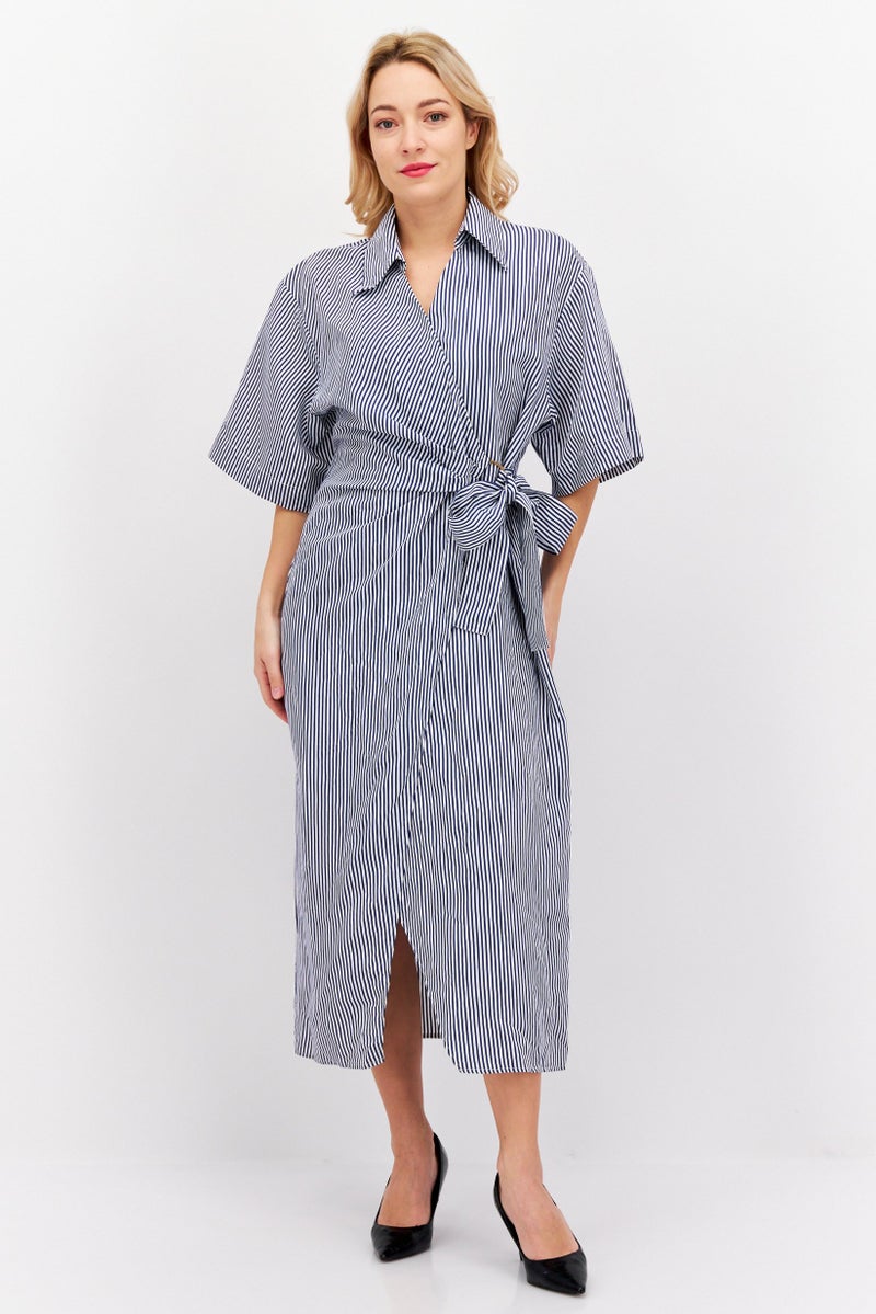 Reserved Women Stripe Midi Dress, Blue/White  - Image 1