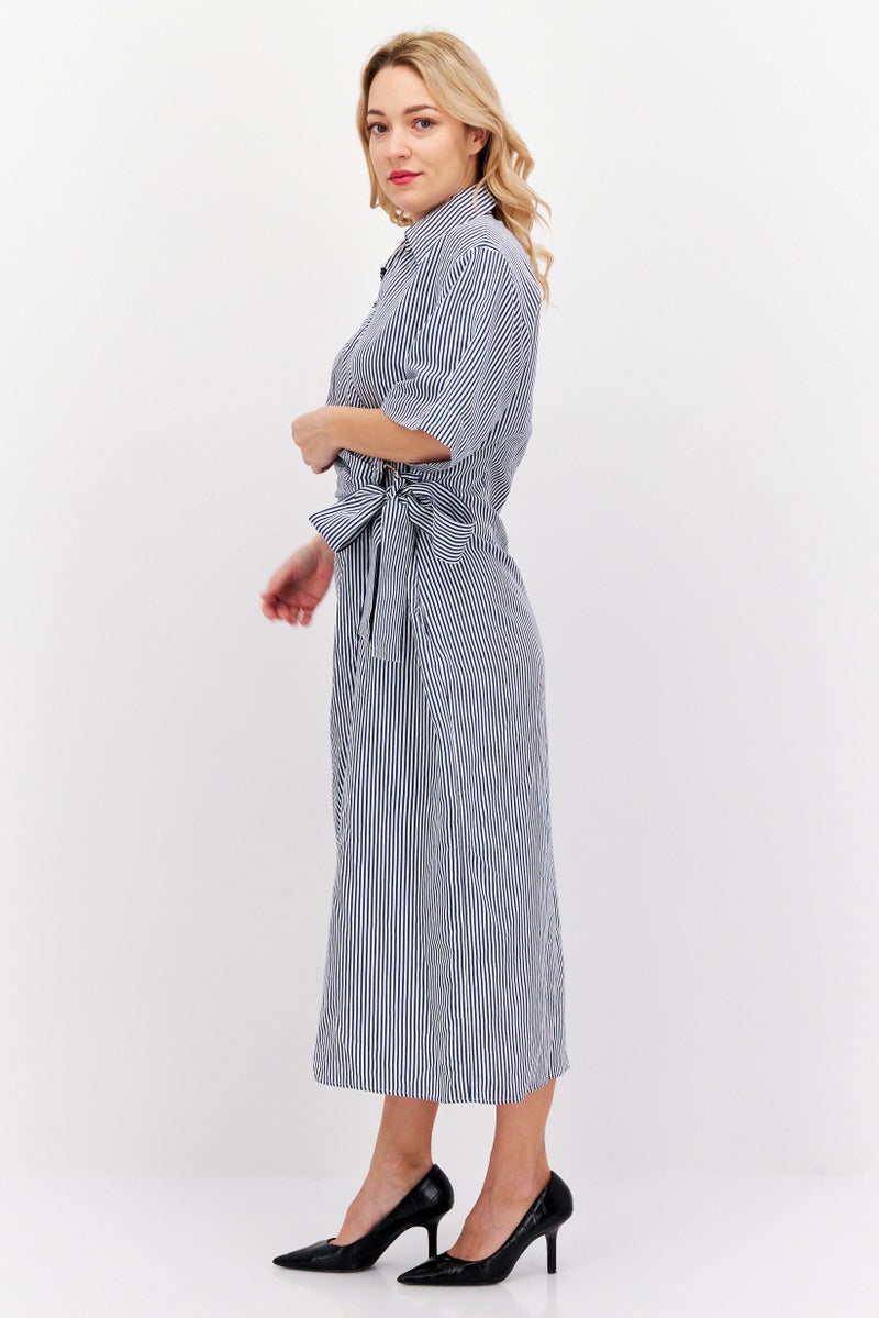 Reserved Women Stripe Midi Dress, Blue/White  - Image 3