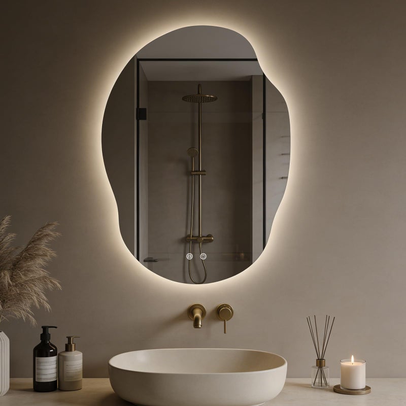 WallBeyond LED Bathroom Mirror with Lights, Asymmetrical Irregular Backlit Vanity Mirror, 35" H x 25" W, Anti-Fog, Dimmable 3 Color Temperature, Memory Function, Hardwired Wall Mounted, Horizontal or Vertical - Image 1