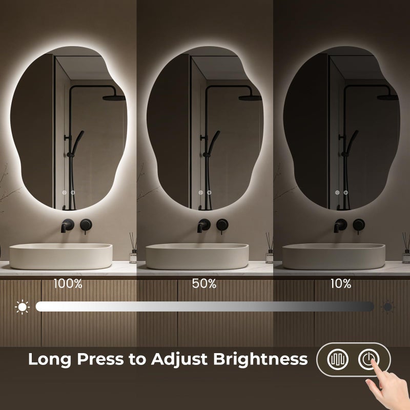 WallBeyond LED Bathroom Mirror with Lights, Asymmetrical Irregular Backlit Vanity Mirror, 35" H x 25" W, Anti-Fog, Dimmable 3 Color Temperature, Memory Function, Hardwired Wall Mounted, Horizontal or Vertical - Image 5