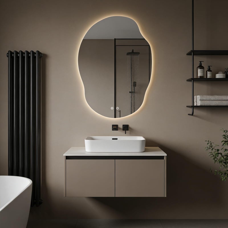 WallBeyond LED Bathroom Mirror with Lights, Asymmetrical Irregular Backlit Vanity Mirror, 35" H x 25" W, Anti-Fog, Dimmable 3 Color Temperature, Memory Function, Hardwired Wall Mounted, Horizontal or Vertical - Image 2