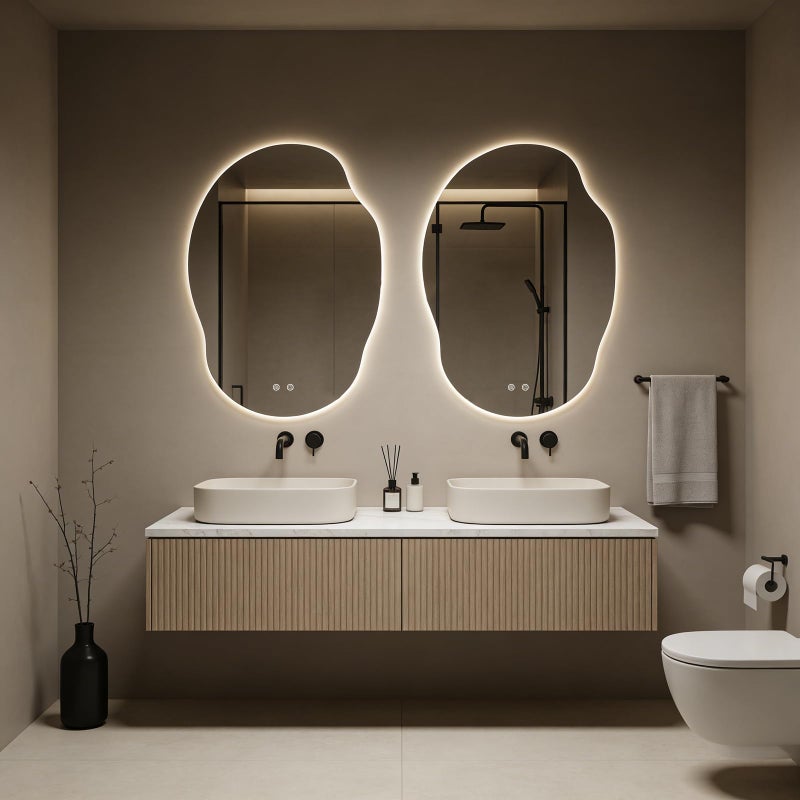 WallBeyond LED Bathroom Mirror with Lights, Asymmetrical Irregular Backlit Vanity Mirror, 35" H x 25" W, Anti-Fog, Dimmable 3 Color Temperature, Memory Function, Hardwired Wall Mounted, Horizontal or Vertical - Image 4