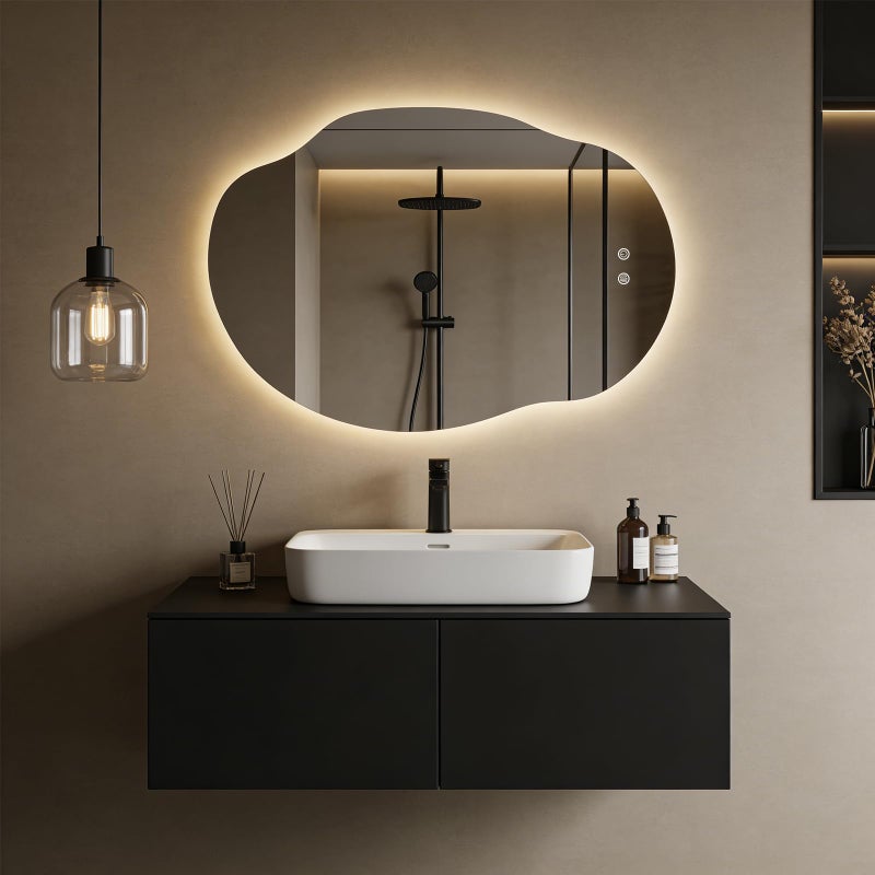 WallBeyond LED Bathroom Mirror with Lights, Asymmetrical Irregular Backlit Vanity Mirror, 35" H x 25" W, Anti-Fog, Dimmable 3 Color Temperature, Memory Function, Hardwired Wall Mounted, Horizontal or Vertical - Image 3