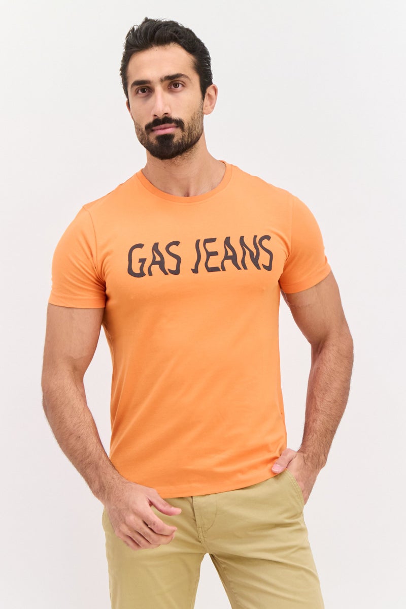 GAS Men Crew Neck Short Sleeves Printed T-Shirt, Orange - Image 1
