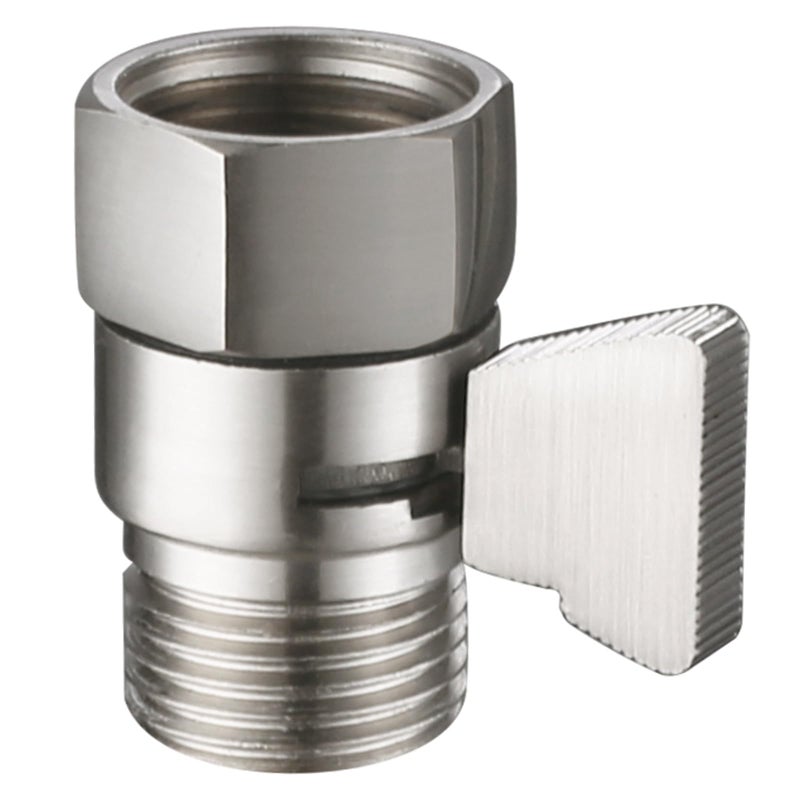 Angle Simple Water Flow Control Valve, Brass Shut Off Valve for Dual Shower Faucet, RV Shower Head with Hose Flow Restrictor, Brushed Nickel