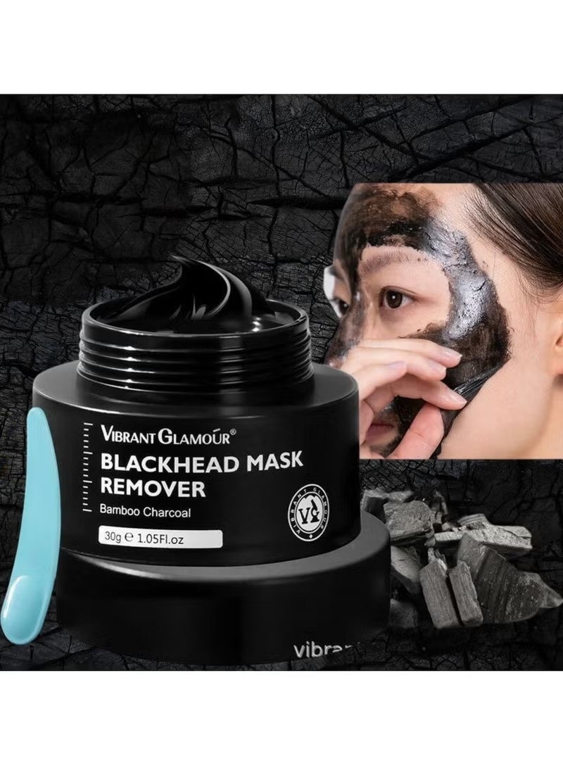 فايبرنت جلامور قناع إزالة الرأس الأسود قشرة الوجه قناع الخيزران قشرة الوجه قناع التنظيف العميق قناع الوجه تنقية الوجه ونظيفة الرأس الأسود الأنف لجميع أنواع الجلد قناع الفحم 30g - Image 2
