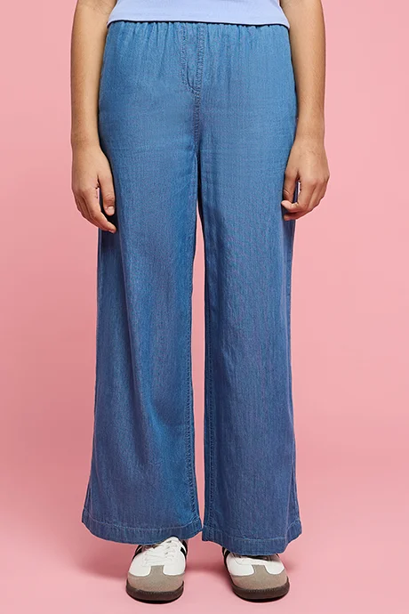 أر أند بي Washed Wide Leg Denim Pants with Elastic Waist