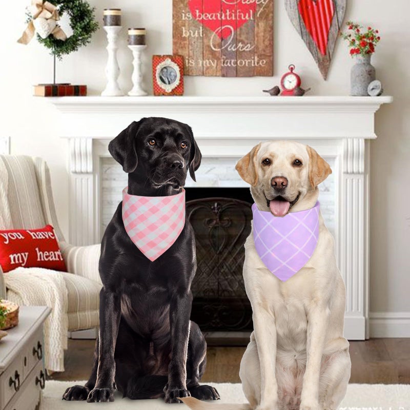 Agroon Spring Dog Bandanas Girl Large 2PCS, Purple Pink Daisy Summer Scarf, Durable Triangle Reversible Spring Bibs Handkerchief for Puppy Pet - Image 5