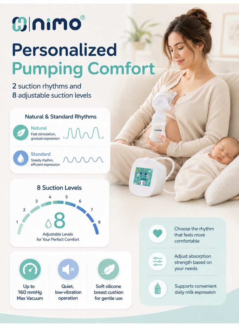 Nimo HNK-SUTPUMP-01 Electronic Single Breast Pump with 150 ml Bottle & 8 Suction Levels - Image 3