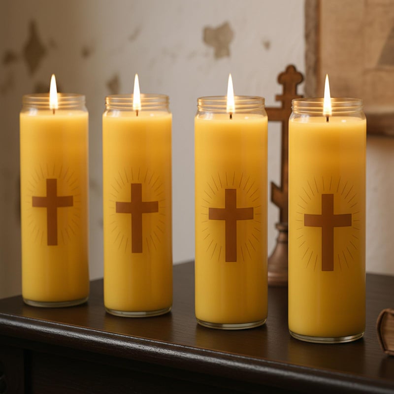 MOSROAD 4 Packs Beeswax Prayer Candles, 7 Day Devotional Candles in Glass with 100 Hours Long Burn Time, Natural Scented Memorial Candles Religious Candle for Catholic, Vigil, Church - Image 1