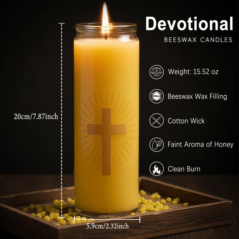 MOSROAD 4 Packs Beeswax Prayer Candles, 7 Day Devotional Candles in Glass with 100 Hours Long Burn Time, Natural Scented Memorial Candles Religious Candle for Catholic, Vigil, Church - Image 4