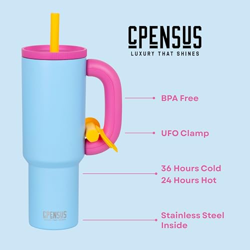 CPENSUS 1200ML Stainless Steel Tumbler with Lid and Straw, Hot and Cold with Handle, 100% Leak Proof Mug Cupholder for Travelling, Gym (Blue + Purple) - Image 3