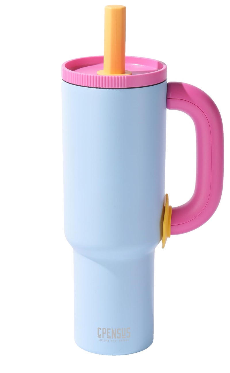 CPENSUS 1200ML Stainless Steel Tumbler with Lid and Straw, Hot and Cold with Handle, 100% Leak Proof Mug Cupholder for Travelling, Gym (Blue + Purple) - Image 1