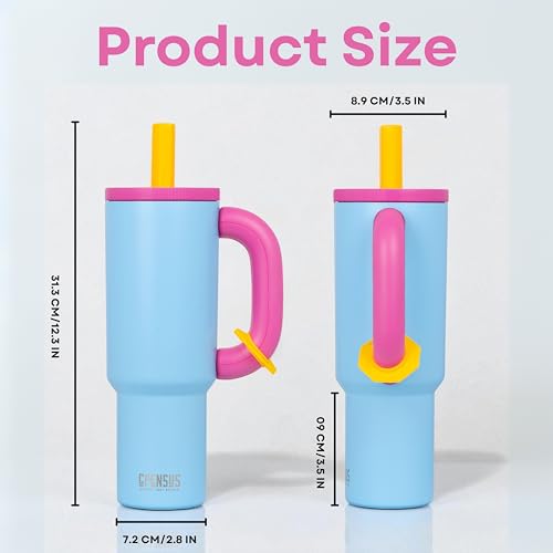 CPENSUS 1200ML Stainless Steel Tumbler with Lid and Straw, Hot and Cold with Handle, 100% Leak Proof Mug Cupholder for Travelling, Gym (Blue + Purple) - Image 2