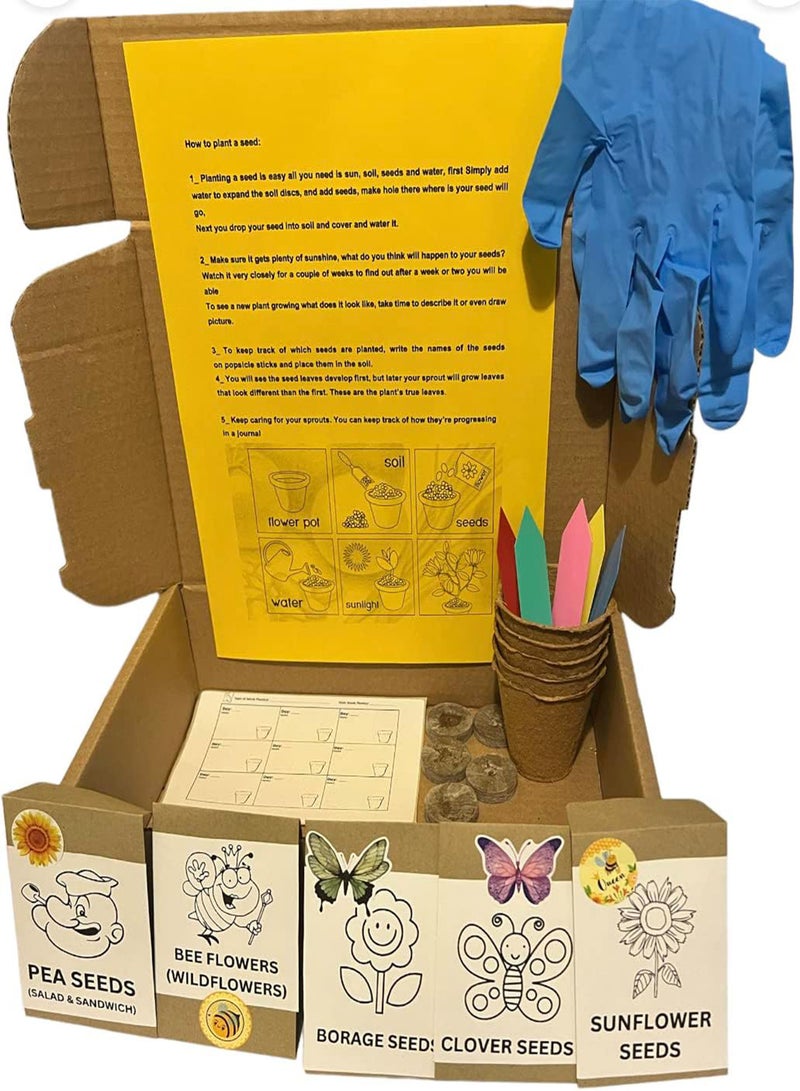 GGOOT Kids Gardening Set, Garden Set for Kids, Grow Your own kit for Children, Seed Kits for Children, Save The Bees kit, Childrens Gardening Set, Kids Activity Pack Wildflower Seeds Sun - Image 1