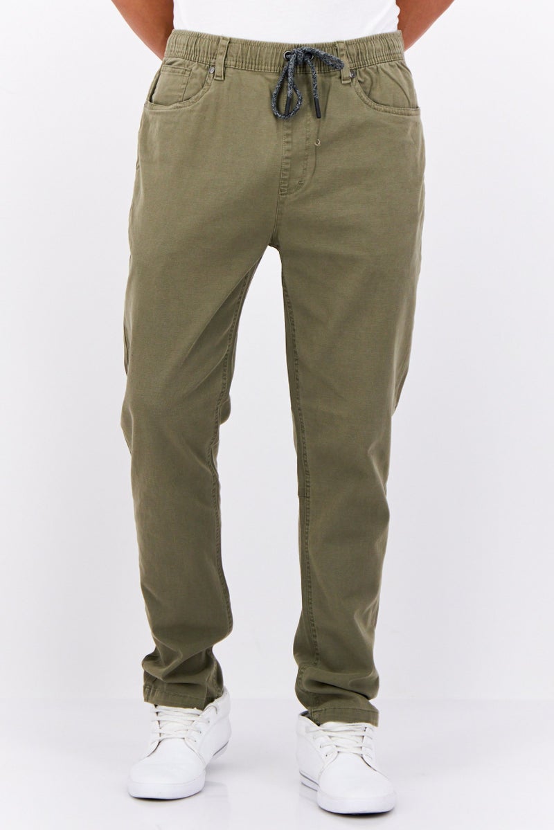 Civil Society Men Slim Fit Solid Stretchable Chino Pants, Olive  - Image 1