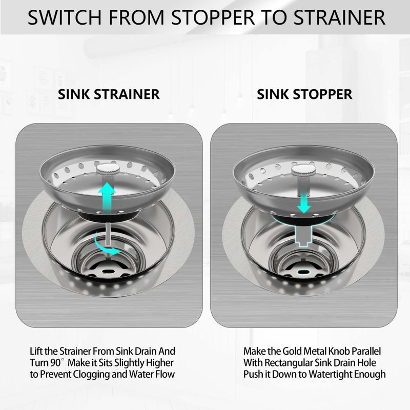 Exakey Kitchen Sink Drain 3-1/2 Inch Brushed Stainless Steel Sink Drain Strainer Assembly Kit with Sink Strainer Basket and Drain Stopper for Standard Kitchen Drains Brush Nickel Silver - Image 4