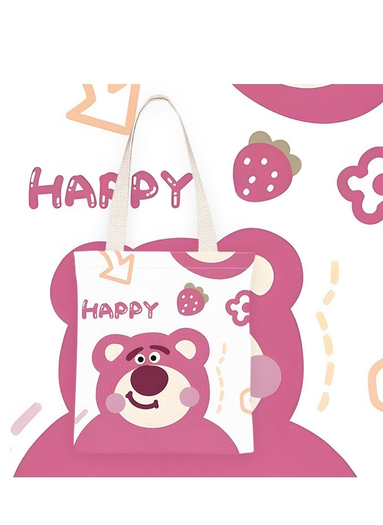 Generic Cartoon strawberry bear double-sided printed pattern canvas bag, tote bag, shopping bag, shoulder bag, reusable eco-friendly bag  - Image 1